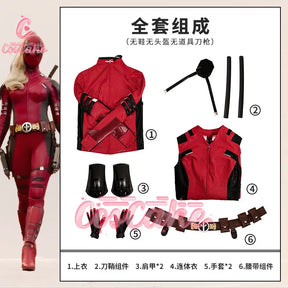 New Deadpool 3 Lady Cosplay Cosutme Wade Winston Wilson Jumpsuit Headgear Suit Halloween Women's Version Upgraded version