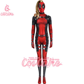 New Deadpool 3 Lady Cosplay Cosutme Wade Winston Wilson Jumpsuit Headgear Suit Halloween Women's Version Upgraded version