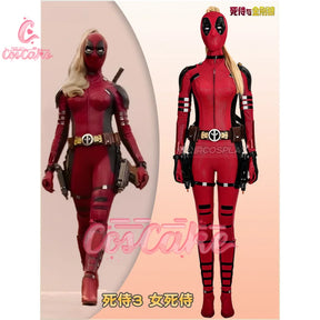 New Deadpool 3 Lady Cosplay Cosutme Wade Winston Wilson Jumpsuit Headgear Suit Halloween Women's Version Upgraded version