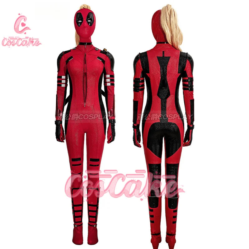 New Deadpool 3 Lady Cosplay Cosutme Wade Winston Wilson Jumpsuit Headgear Suit Halloween Women's Version Upgraded version