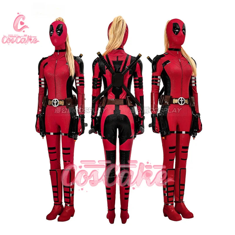 New Deadpool 3 Lady Cosplay Cosutme Wade Winston Wilson Jumpsuit Headgear Suit Halloween Women's Version Upgraded version