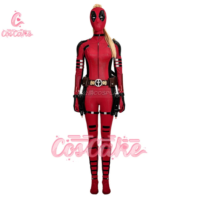 New Deadpool 3 Lady Cosplay Cosutme Wade Winston Wilson Jumpsuit Headgear Suit Halloween Women's Version Upgraded version