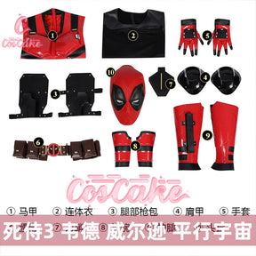 New Movie Deadpool Cosplay Costume Red Zentai Bodysuit Party Men Wolverine Full Jumpsuits Sword Bag Boots Belt Custom Made