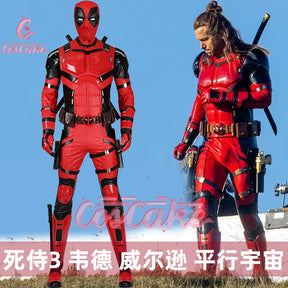 New Movie Deadpool Cosplay Costume Red Zentai Bodysuit Party Men Wolverine Full Jumpsuits Sword Bag Boots Belt Custom Made