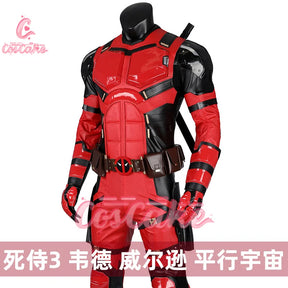 New Movie Deadpool Cosplay Costume Red Zentai Bodysuit Party Men Wolverine Full Jumpsuits Sword Bag Boots Belt Custom Made