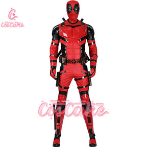 New Movie Deadpool Cosplay Costume Red Zentai Bodysuit Party Men Wolverine Full Jumpsuits Sword Bag Boots Belt Custom Made