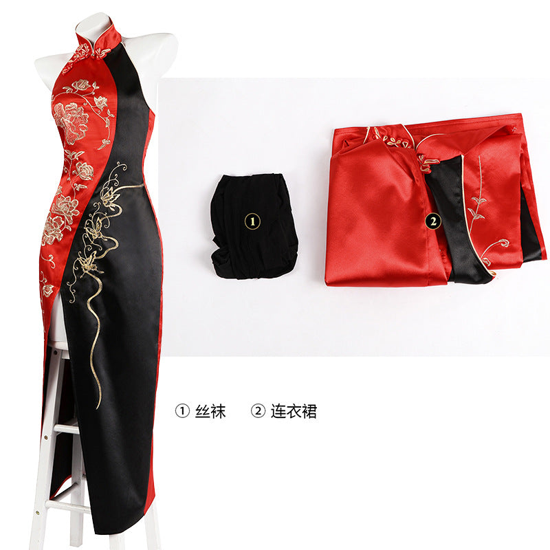 Adult Fantasia Ada Wong Cosplay Costume Women Cheongsam Dress Back Strap Belt Wig Outfits Halloween Carnival Party Disguise Suit