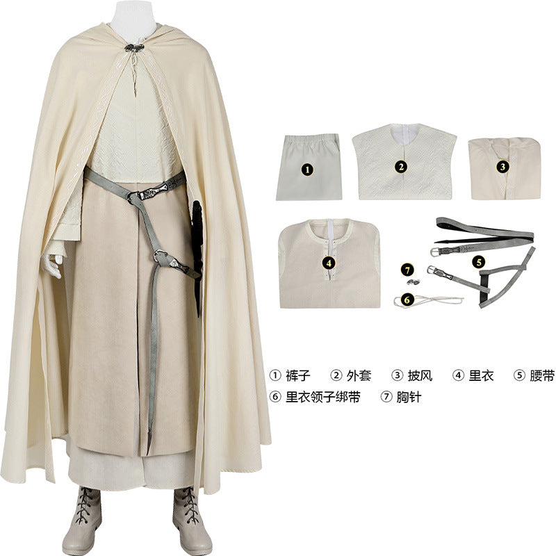 Halloweeen Gandalf Cosplay Costume Men Medieval Retro Sorcerer Uniform Suit White Hooded Cloak Suit Carnival Party Outfits