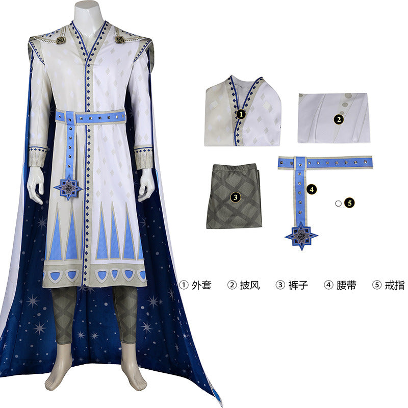 King Magnifico Asha Cosplay Costume Anime Coat Belt Cloak Set Outfits Adult Men Halloween Carnival Disguise Role Play Suit