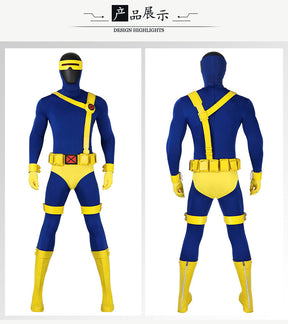 Superhero X MEM 97 Cyclops Cosplay Jumpsuit and Mask Scott Summers Costume Set Bodysuits Halloween Party Roleplay Zentai Suit