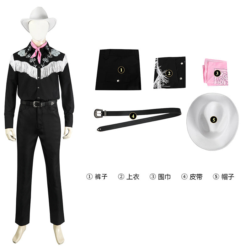 2023NEW Movie Margot Robbie Barbie Cosplay Ken Cosplay For Man Adults Black Cow Boy Halloween Costumes Pink Jumpsuit Role Play