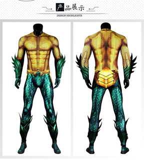 Aqua Man Cosplay Costume Lost Kingdom Cos Outfit Mens Arthur Curry Battle Suit Tight Bodysuit Jumpsuit Party Carnival Comic Gift