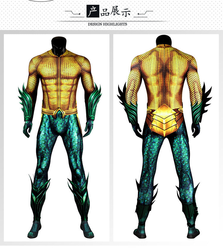 Aqua Man Cosplay Costume Lost Kingdom Cos Outfit Mens Arthur Curry Battle Suit Tight Bodysuit Jumpsuit Party Carnival Comic Gift