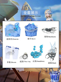 Bartender Cosplay Identity V Demi Bourbon Costume the Rose Wonderful blue one-piece Fashion Female Dress