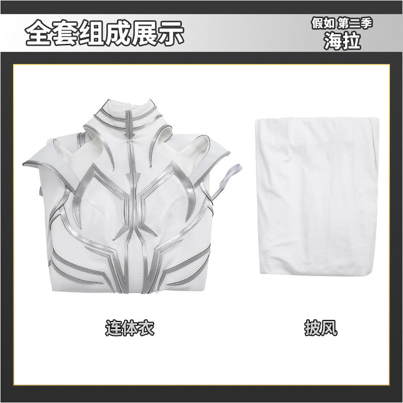 Cosplay Hela White Outfit Halloween Cosplay Costume Set Bodysuit White Jumpsuit Superheroine Costume With Cape Suit