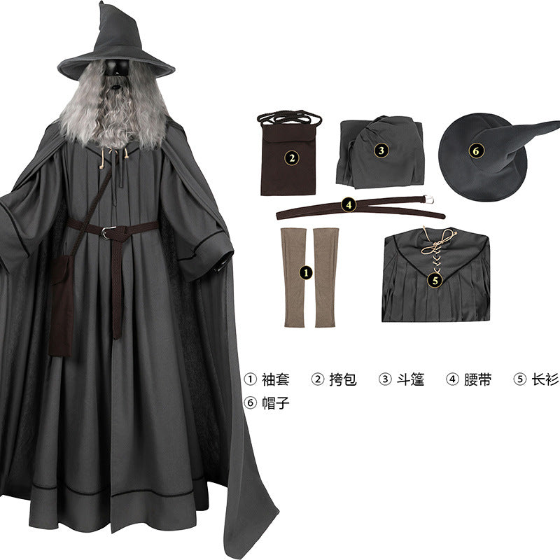 Movie Gandalf Cosplay Costume Anime Sorcerer Cos Uniform Halloweeen Carnival For Men Women Cloak Cape Hat Suit Perform Clothes