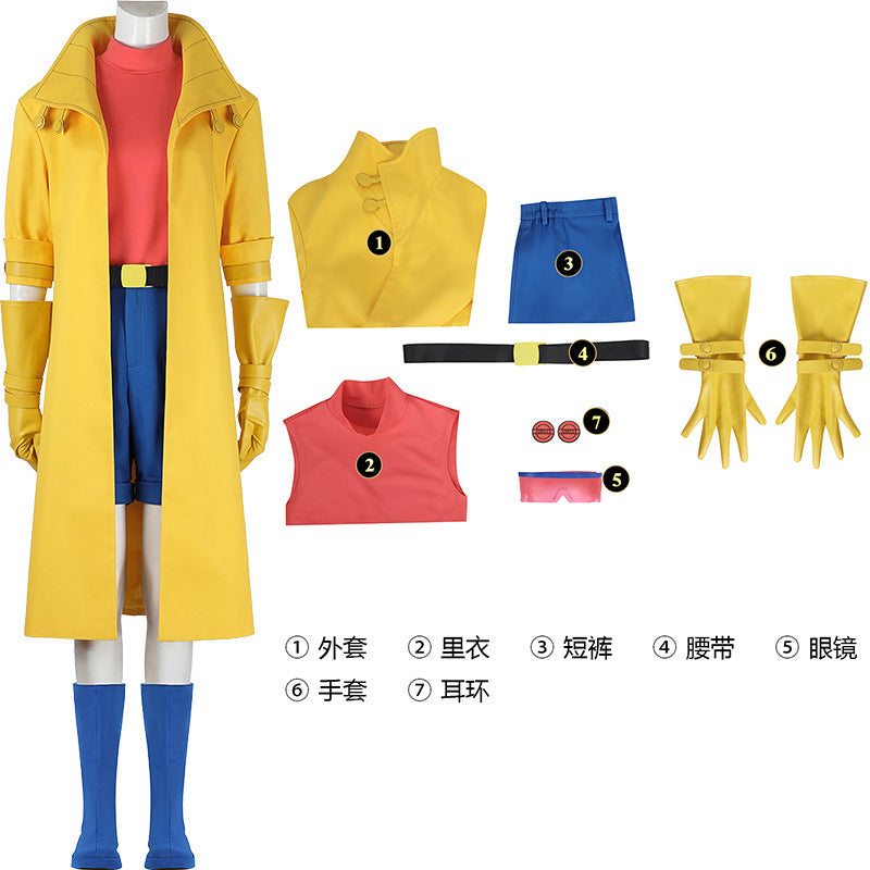 Adult Sexy Female X Police 97 Man Jubilation Lee Jubilee Halloween Carnival Cosplay Costume Yellow Trench Coat