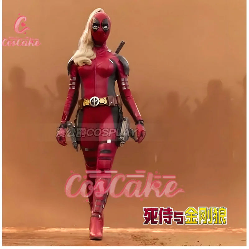 New Deadpool 3 Lady Cosplay Cosutme Wade Winston Wilson Jumpsuit Headgear Suit Halloween Women's Version Upgraded version