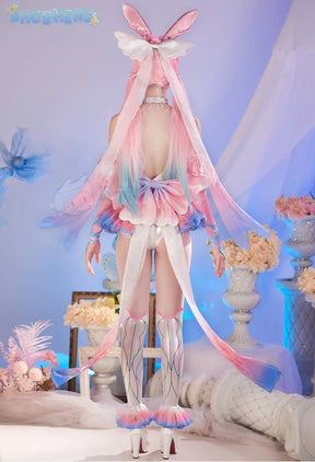 Anime Sylveon Cosplay 2024 Latest Costume Wings wig headband pink sexy dress girl Halloween party set