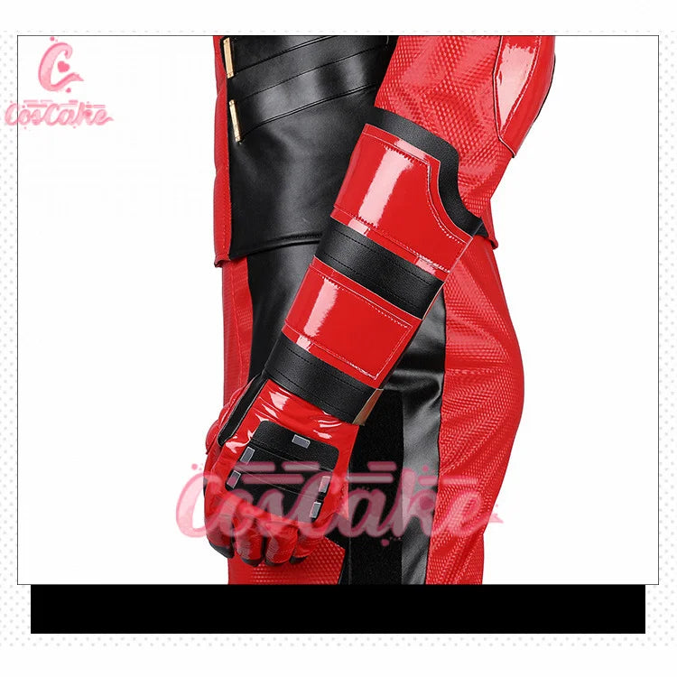 New Movie Deadpool Cosplay Costume Red Zentai Bodysuit Party Men Wolverine Full Jumpsuits Sword Bag Boots Belt Custom Made