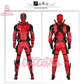 New Movie Deadpool Cosplay Costume Red Zentai Bodysuit Party Men Wolverine Full Jumpsuits Sword Bag Boots Belt Custom Made