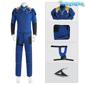 Movie Star Cosplay James Tiberius Captain Costume Kirk Trek Men's Blue Jacket Pants Uniform with Shoes Halloween Outfit