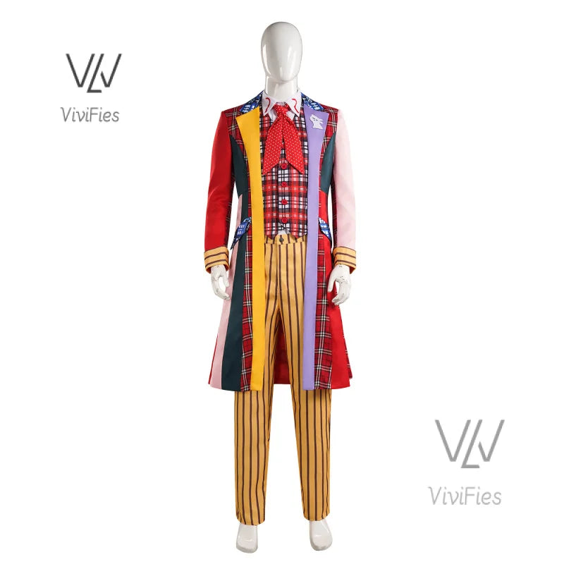 Doctor Colin Baker Cosplay Who Doctor   Long Coat Plaid Vest Pant Suit Costume Fancy Halloween Uniform Outfits S-XXXL