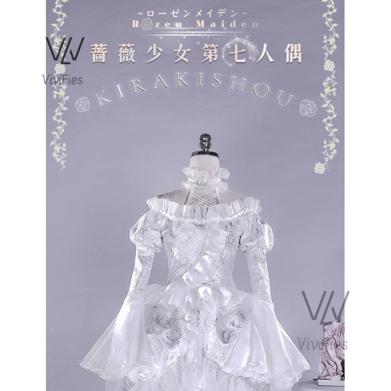 Kirakishou Cosplay Costume Wigs Anime Roses Maiden Cosplay Women Kirakishou Cosplay Lolita Gothic Dress White Lolita Dress Boots