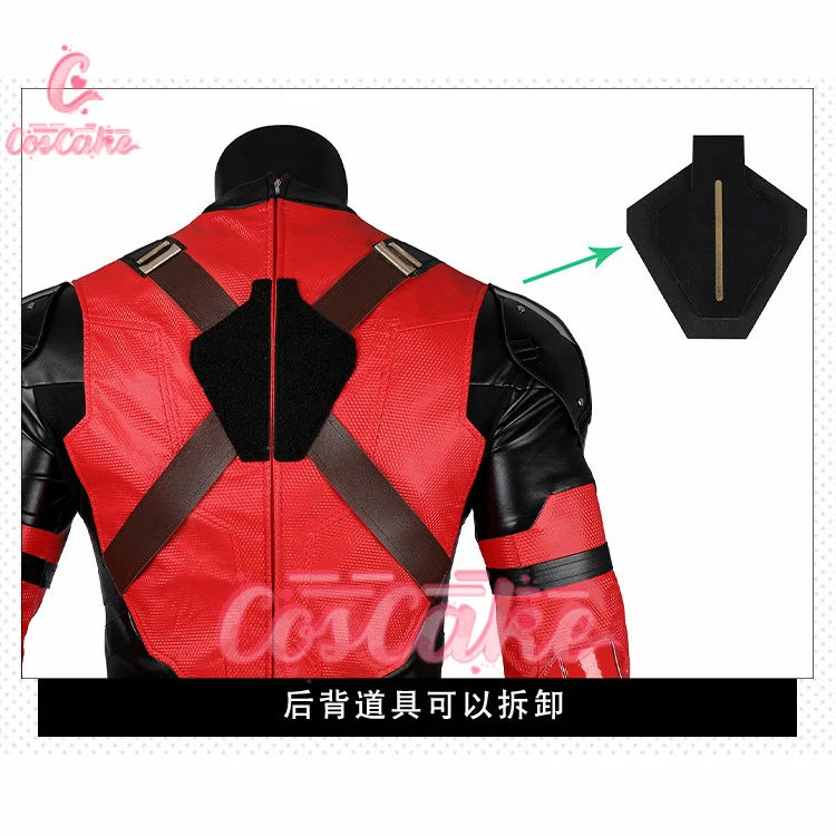 New Movie Deadpool Cosplay Costume Red Zentai Bodysuit Party Men Wolverine Full Jumpsuits Sword Bag Boots Belt Custom Made