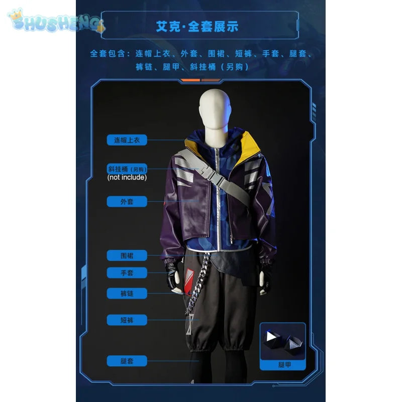 Anime Game LOL True Damage Ekko Fashion Uniform Cosplay Costume Halloween Carnival Party Outfit Casual Clothing Men