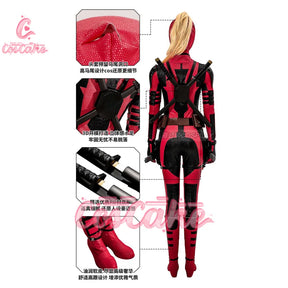 New Deadpool 3 Lady Cosplay Cosutme Wade Winston Wilson Jumpsuit Headgear Suit Halloween Women's Version Upgraded version