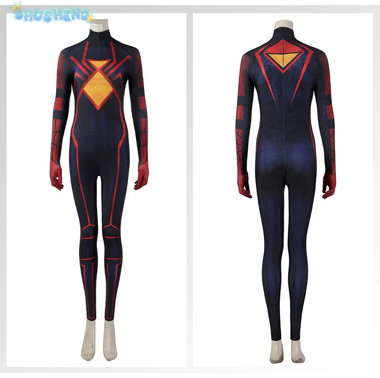 New XXS-XXL Spider-Woman Cosplay Jessica SpiderGirl Costume Superhero Outfit Bodysuit Halloween Spiderwoman Costume