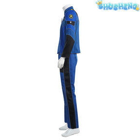 Movie Star Cosplay James Tiberius Captain Costume Kirk Trek Men's Blue Jacket Pants Uniform with Shoes Halloween Outfit