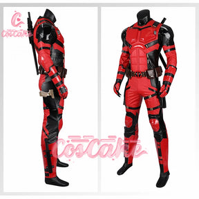 New Movie Deadpool Cosplay Costume Red Zentai Bodysuit Party Men Wolverine Full Jumpsuits Sword Bag Boots Belt Custom Made