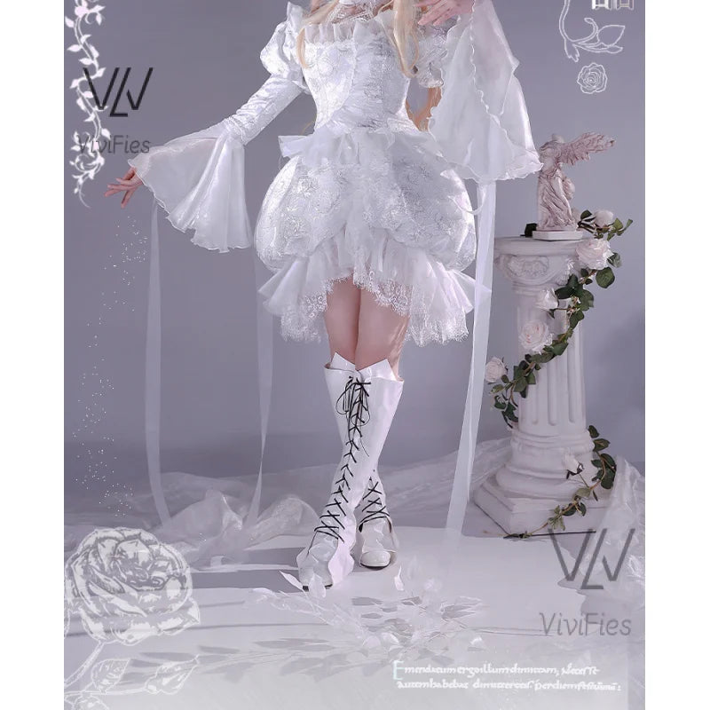 Kirakishou Cosplay Costume Wigs Anime Roses Maiden Cosplay Women Kirakishou Cosplay Lolita Gothic Dress White Lolita Dress Boots