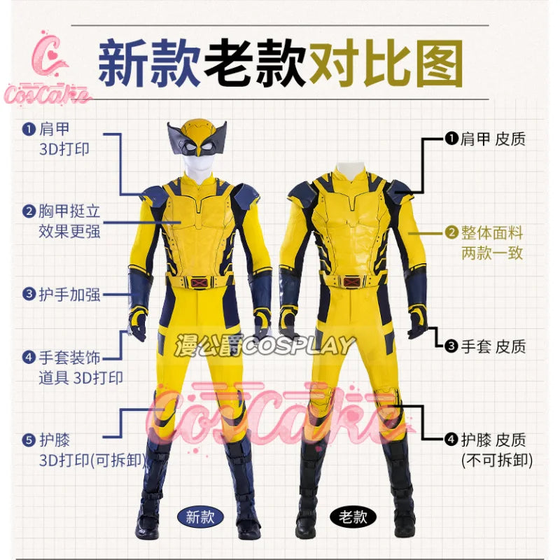 New Movie Deadpool 3 Wolverine Cosplay Costume Jumpsuit Vest Shoulder Armor Gloves Belt For Men Custom Made