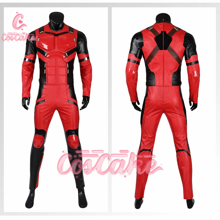 New Movie Deadpool Cosplay Costume Red Zentai Bodysuit Party Men Wolverine Full Jumpsuits Sword Bag Boots Belt Custom Made