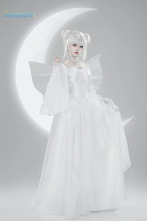 Sailor Tsukino Usagi Moon Cosplay Costume White Moon Dress Wings Bow Sleeves Set Wig For Christmas Halloween Game Party