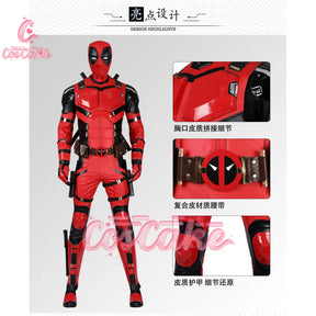 New Movie Deadpool Cosplay Costume Red Zentai Bodysuit Party Men Wolverine Full Jumpsuits Sword Bag Boots Belt Custom Made