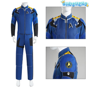 Movie Star Cosplay James Tiberius Captain Costume Kirk Trek Men's Blue Jacket Pants Uniform with Shoes Halloween Outfit