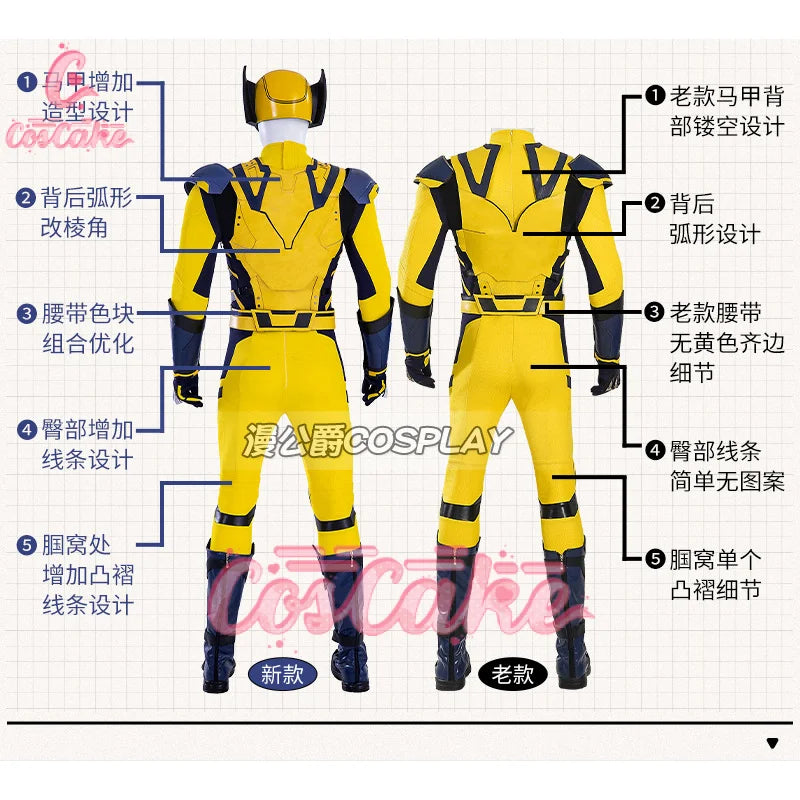 New Movie Deadpool 3 Wolverine Cosplay Costume Jumpsuit Vest Shoulder Armor Gloves Belt For Men Custom Made