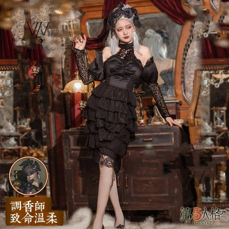 Vera Nair/Perfumer Cosplay Game Identity V Costume Deadly Tender Sweet Elegant Black Formal Dress Role Play Clothing New