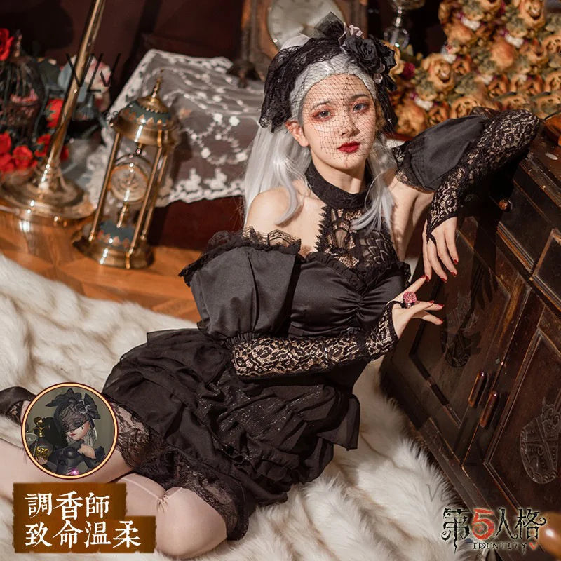 Vera Nair/Perfumer Cosplay Game Identity V Costume Deadly Tender Sweet Elegant Black Formal Dress Role Play Clothing New