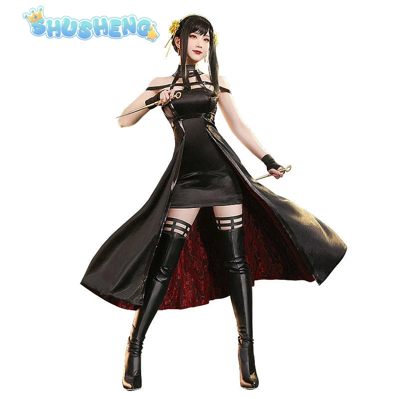 Yor Forger Cosplay costume Headband Elastic Thigh Stockings Tights Highs Wig Earrings Yor Forger dress full set for IN STOCK