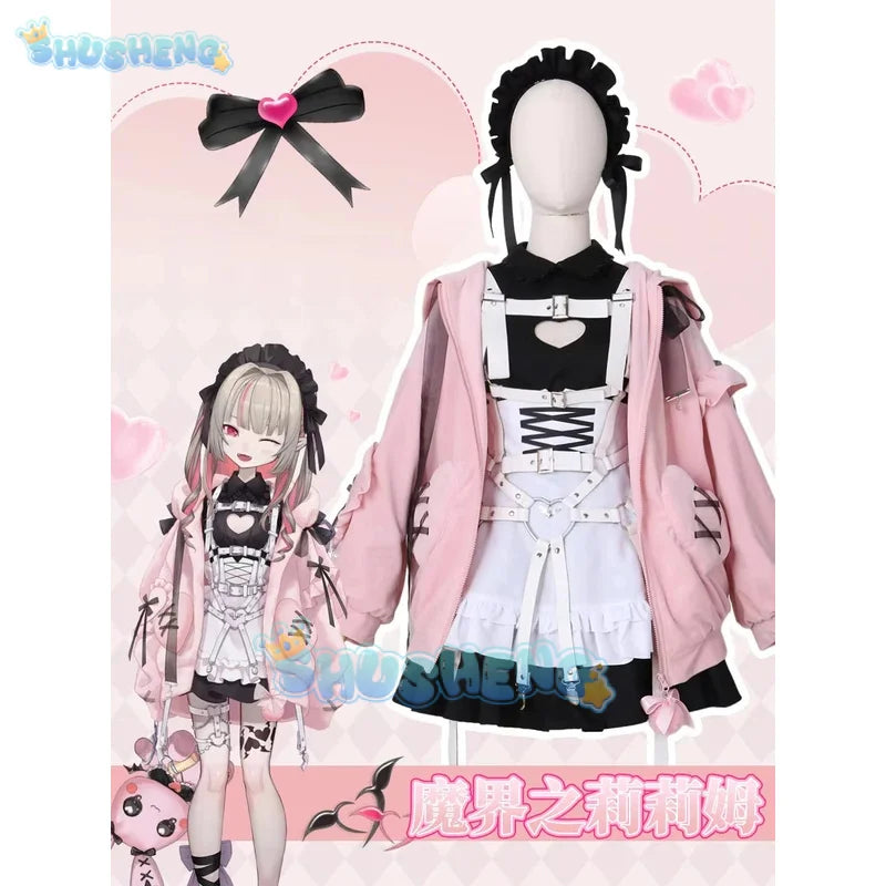 Yumber vtuber makaino ririmu cosplay costumes women cute party suit pink coat dress Halloween carnival uniform custom made