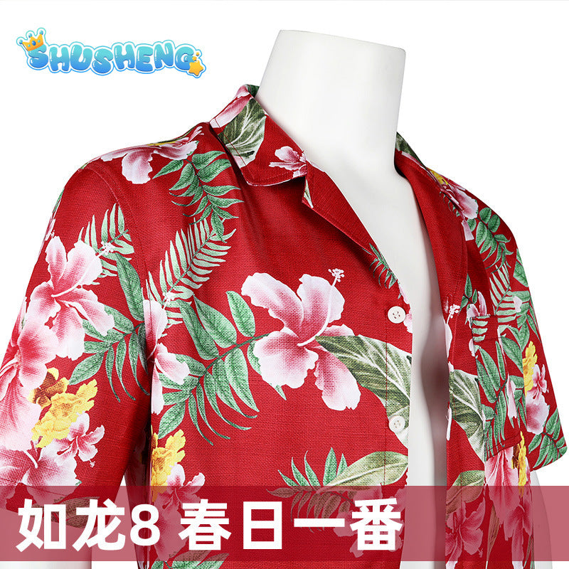 Game Like a Dragon Cosplay Infinite Wealth Ichiban Kasuga Hawaii Costume Men's Seaside Vacation Shirt Floral Short Sleeve Top