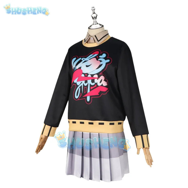 Game Persona 5: The Phantom X Motoha Arai Cosplay Costume Hoodies Plaid Skirt Leisure Time Uniform Wig Woman Sexy Party Suit