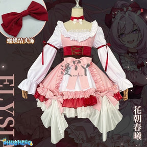 Honkai Impact 3 Cosplay Elysia Blossoming Spring Dress Lolita Cosplay Costume With Bow Game Halloween Costume