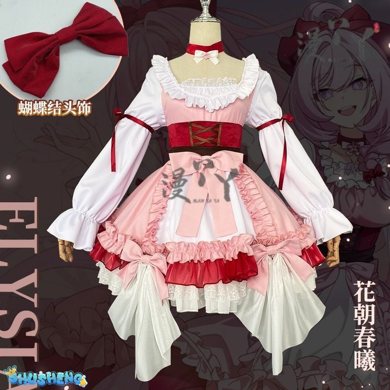 Honkai Impact 3 Cosplay Elysia Blossoming Spring Dress Lolita Cosplay Costume With Bow Game Halloween Costume