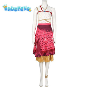 Moana Cosplay Costume Princess Dress Adult Top Skirt Necklace Full Set Female Halloween Carnival Party Moana2 Dress Outfits